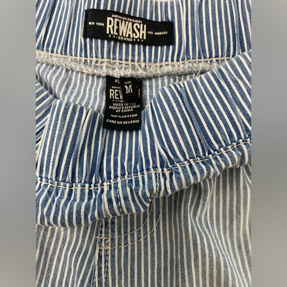 Rewash Coastal Pinstripe Shorts Paperbag Waist Cuffed Cotton Blue White M Y2K - Picture 5 of 6